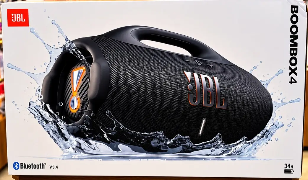 Caixa de som JBL Boombox 4 no balcão da Dyone Celulares