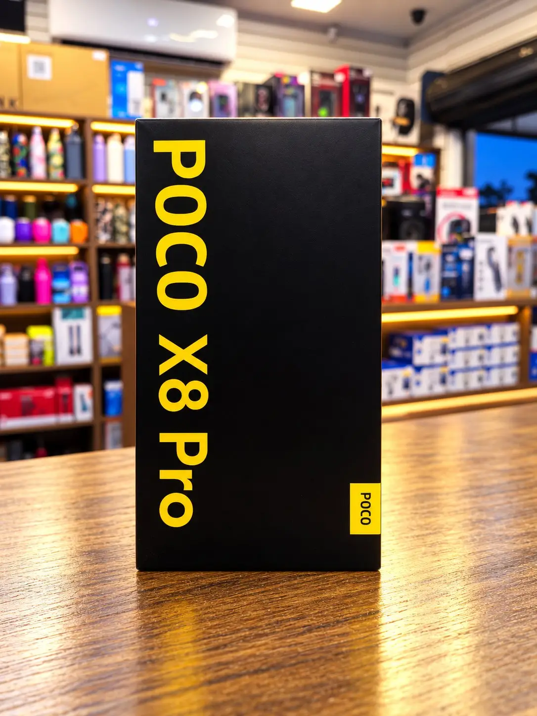 Caixa do Poco X8 Pro no balcão da Dyone Celulares